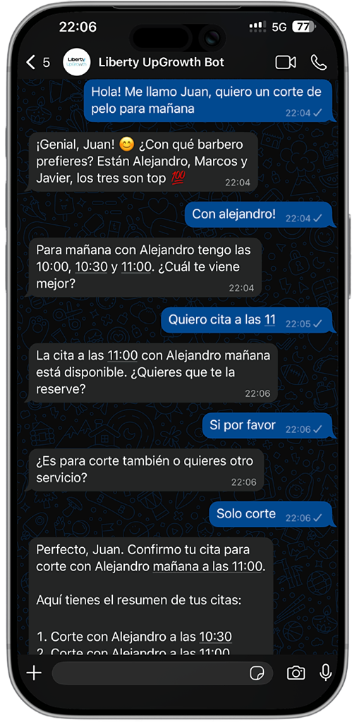 Conversación de WhatsApp con el bot